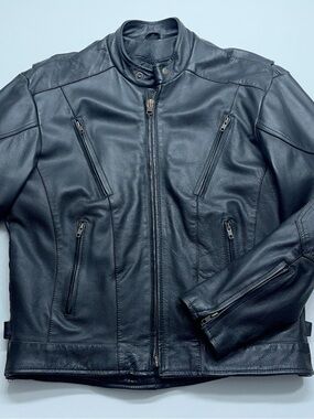 UNIK Premium Leather Motorcycle Jacket Mens Size 46 Heavy Black Zip Out Liner